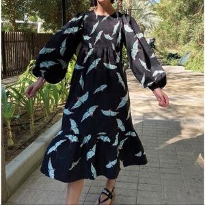 Never fully dressed swallows print smock cotton dress
